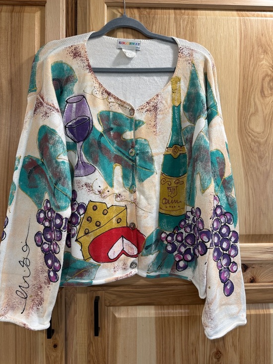Kolorway Sweaters - Vintage Kolorway Rare Hand Painted Wine Motif Size 1(L/XL) Artsy Unique